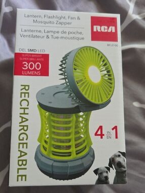 NIB RCA 4-in-1 Rechargeable Mosquito Lantern, Flashlight & Fan